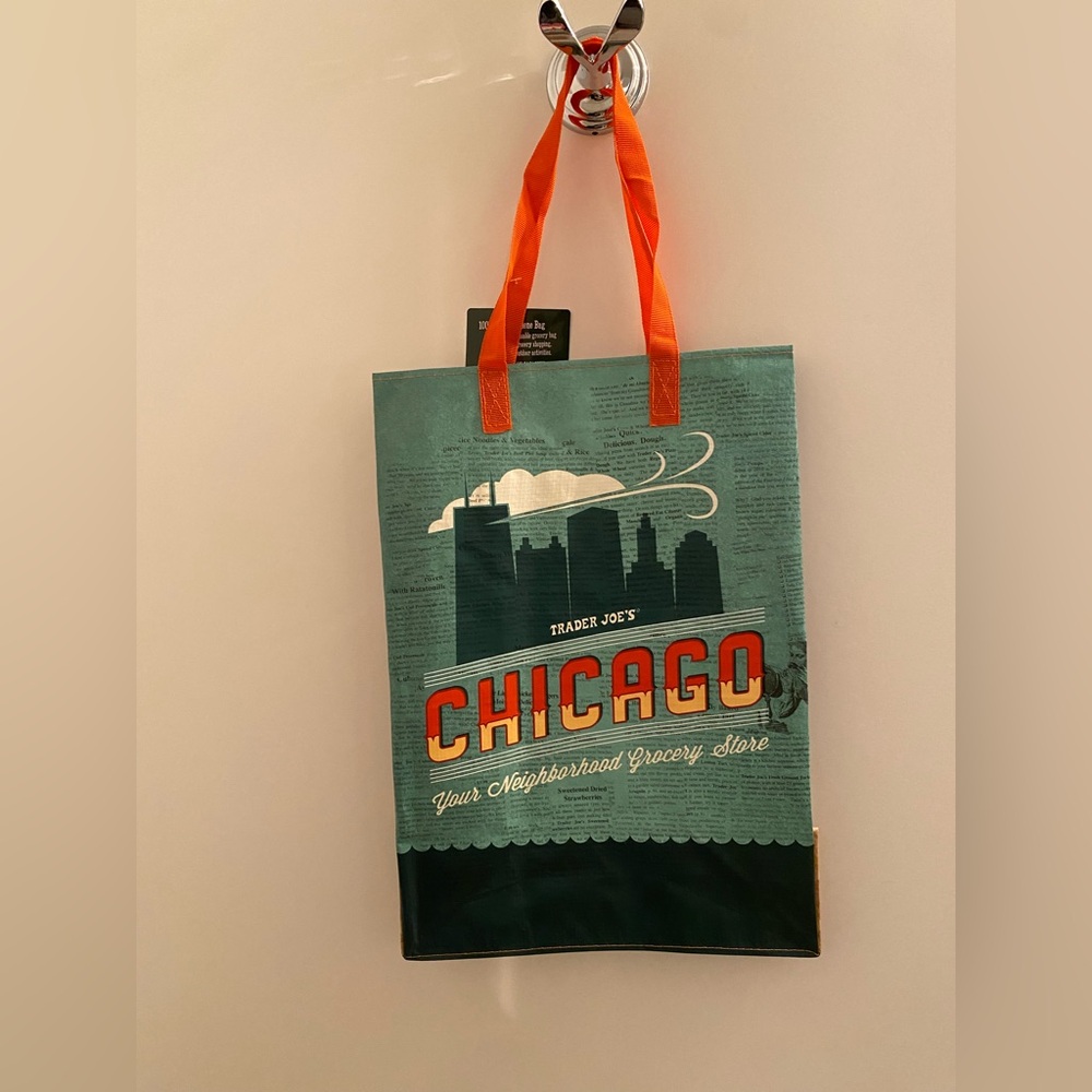 Chicago Graphic Duffel Tote Bag - Teal with Orange Handles